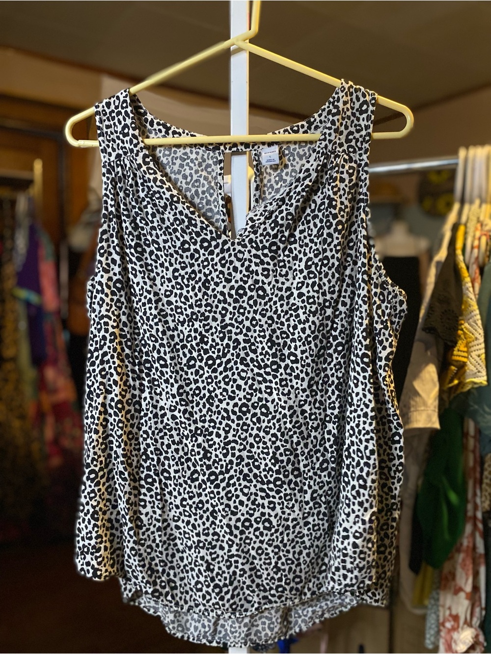 Old Navy Black and White Leopard Print Tank Top